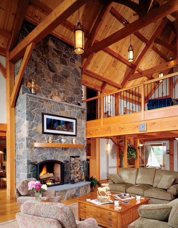 Timber Frame Home Stone Fireplace