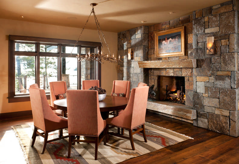 Rocks, anchored in place from behind, fit together like puzzle pieces in this elegant dining room. Photo by Heidi Long.